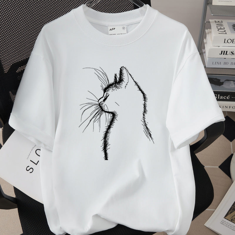 Creative And Fun Side-profile Cat Design T-shirt For Your Adorable Pet