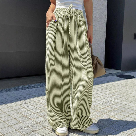 Women's High Waist Loose Casual Striped Straight-leg Pants