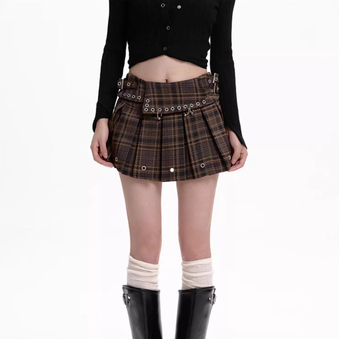 Plaid Skirt Women's High Waist Slimming A- Line Pleated Skirt