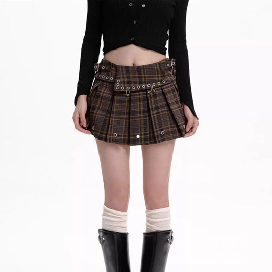 Plaid Skirt Women's High Waist Slimming A- Line Pleated Skirt