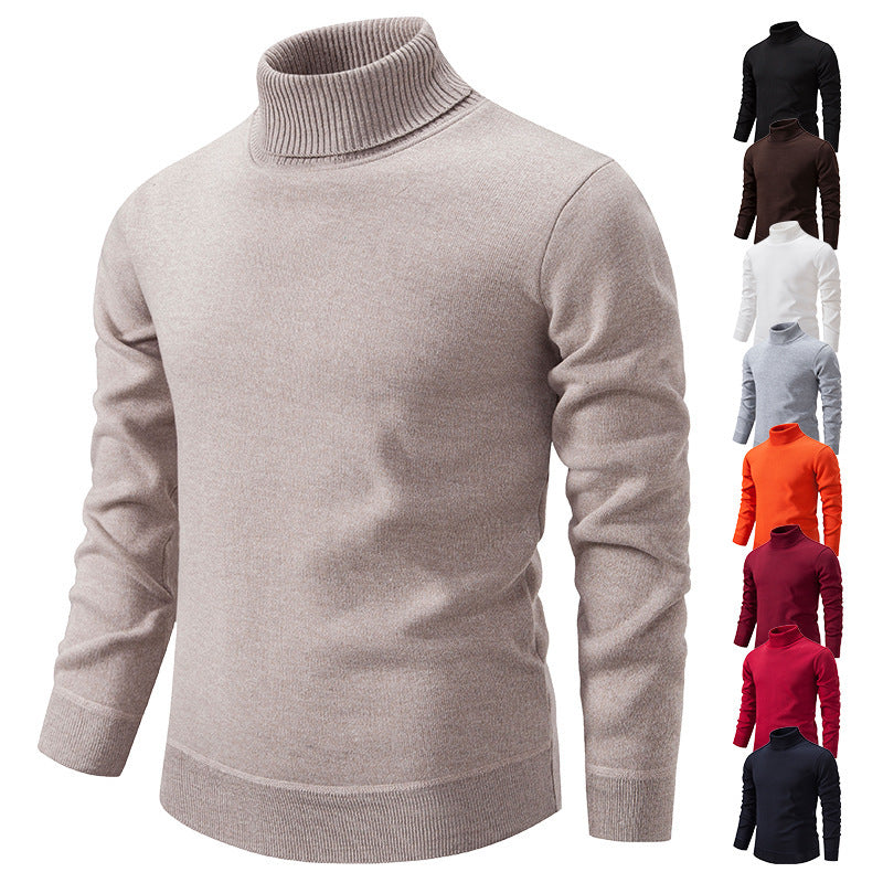 Men's Fleece-lined Thick High-neck Slim-fit Knitted Sweater