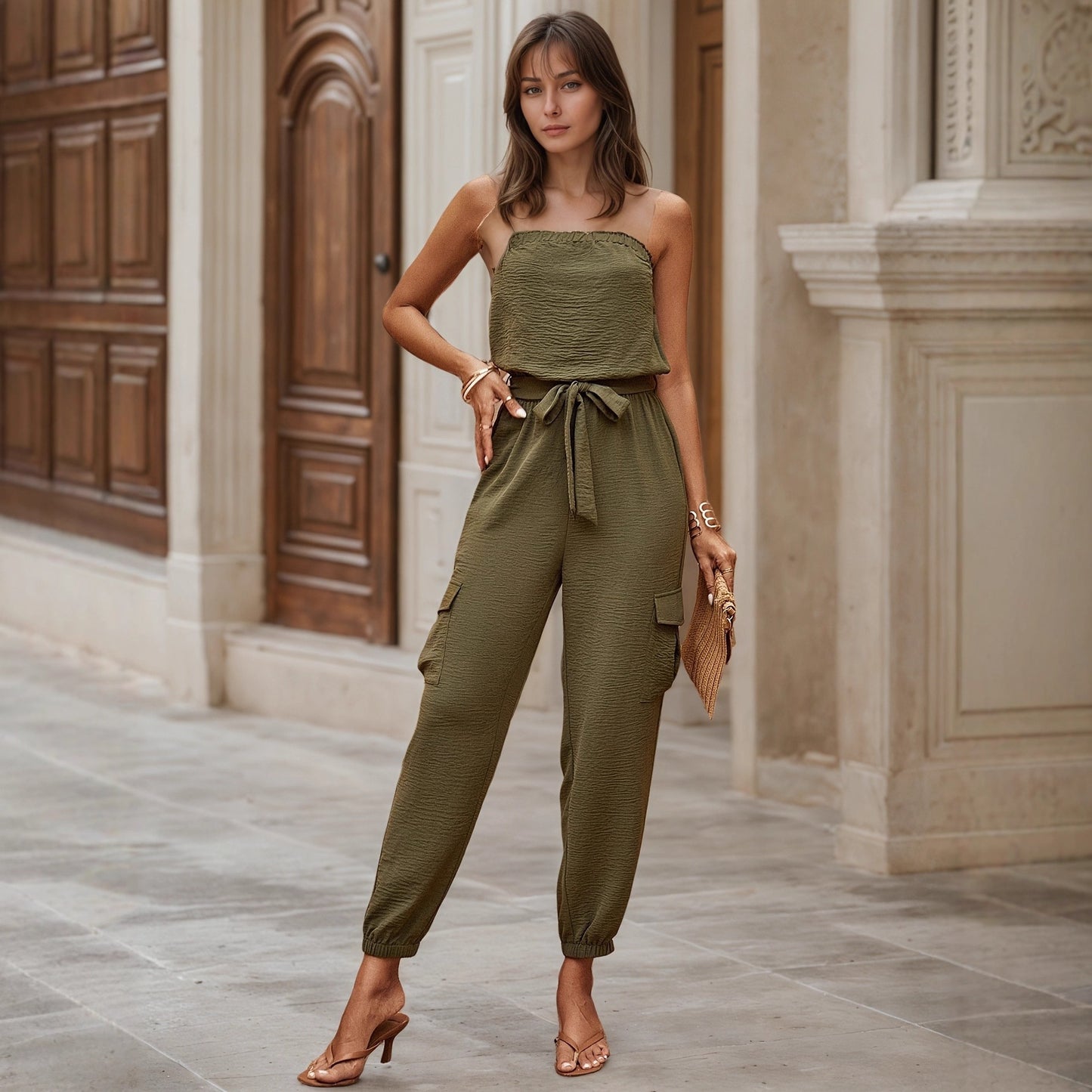 Strapless Pocketed Casual Jumpsuit For Women