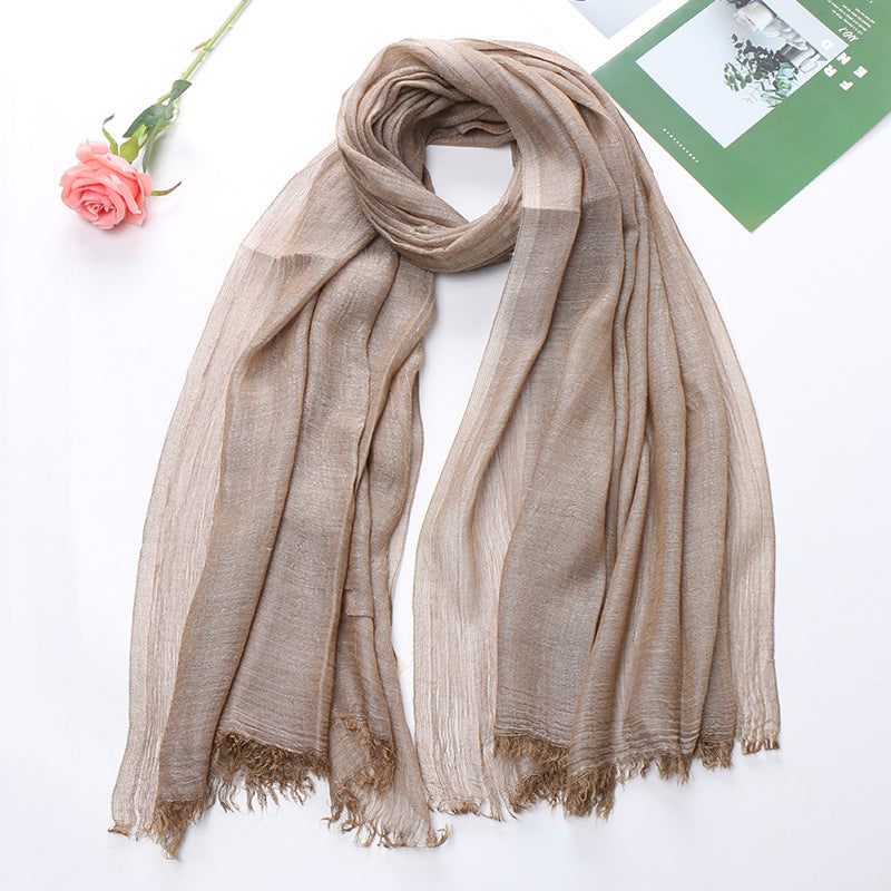 Popular Cotton And Linen Tie-dye Monochrome Women's Pleated Breathable Scarf