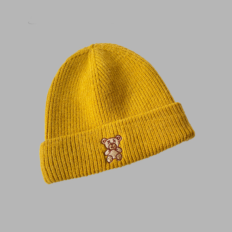 Solid Color Cute Bear Knitted Woolen Hat
