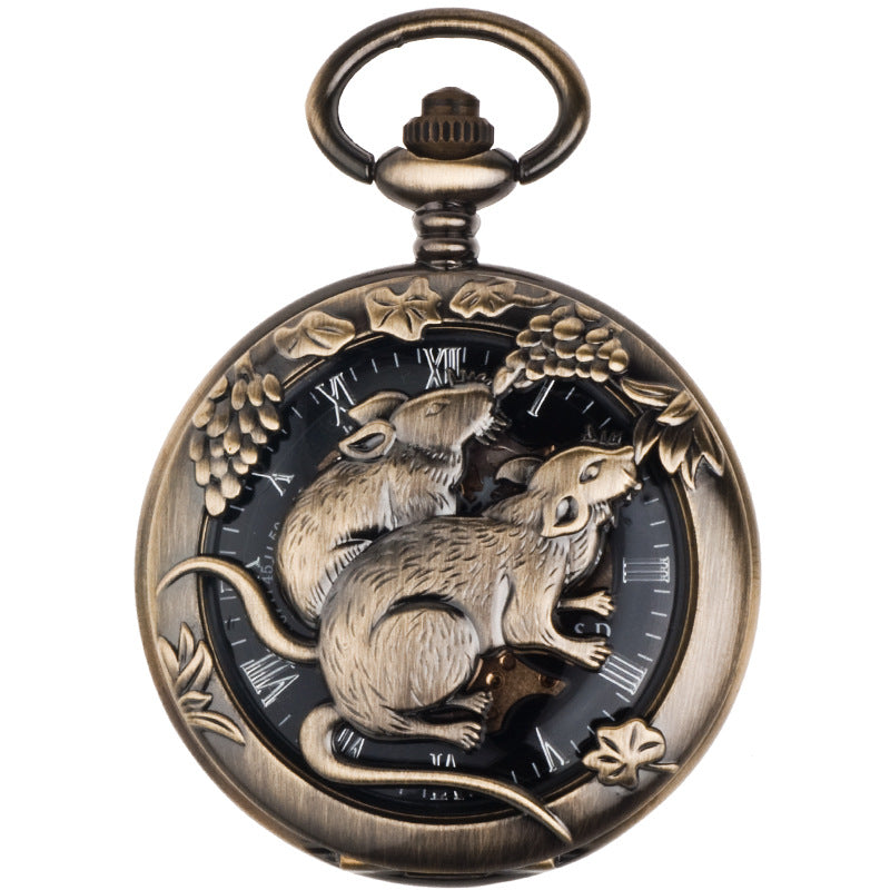 zodiac-animal Relief Mechanical Skeleton Watch With Roman Numeral Dial