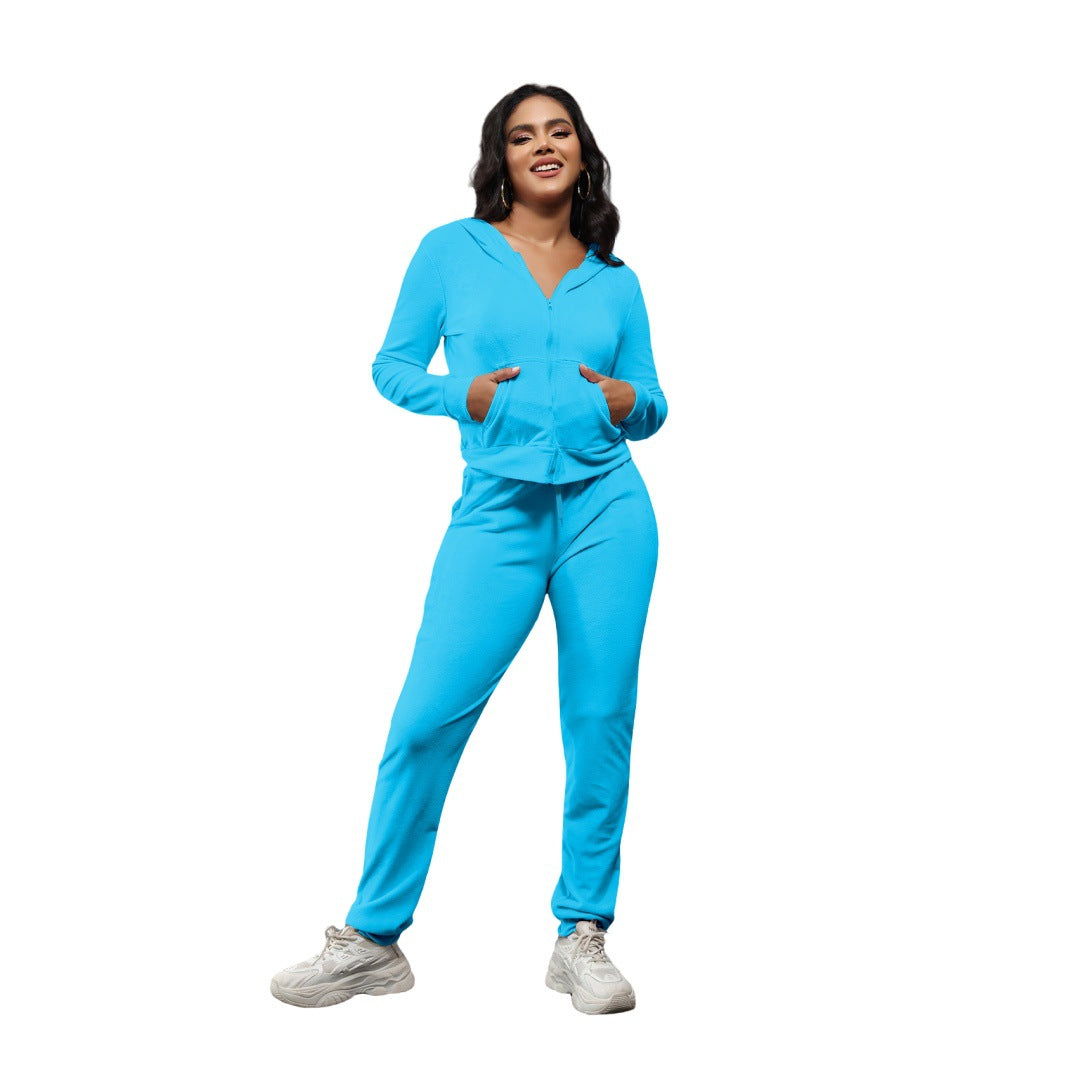 Stylish Casual Two-Piece Set With Golden Mink-Like Fleece And A Hood
