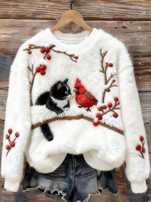 Digital Printed Flannel Christmas Women's Crew-Neck Sweater 3D