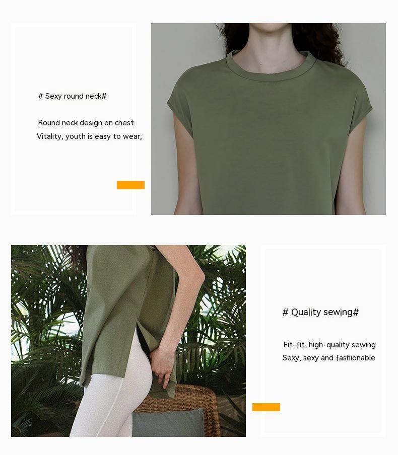 Long Thigh-length Fitness Vest Crew Neck Split Loose Running Athletic Clothing Yoga Clothes T-shirt