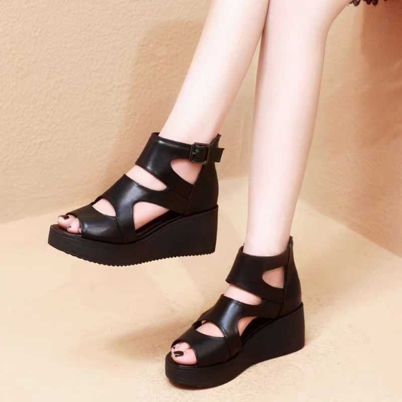 Sandals, Lightweight Seasonal Shoes, One-word Buckle And Platform Platform Wedge Shoes