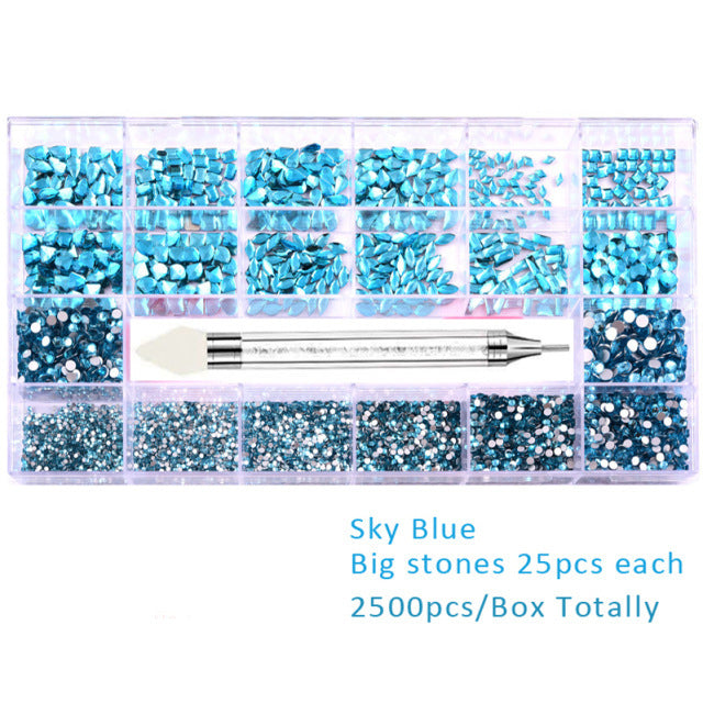 21 Grid Manicure Jewelry Boxed Glass Special-shaped Belt Diamond Pen