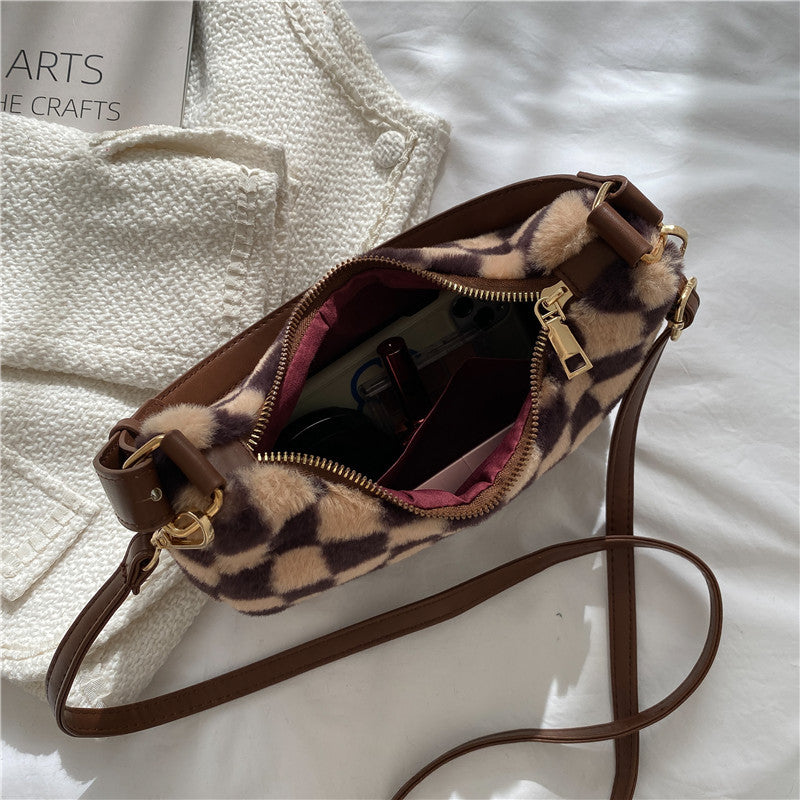 Hairy Lattice Fashion Foreign Trade Export Underarm Bag