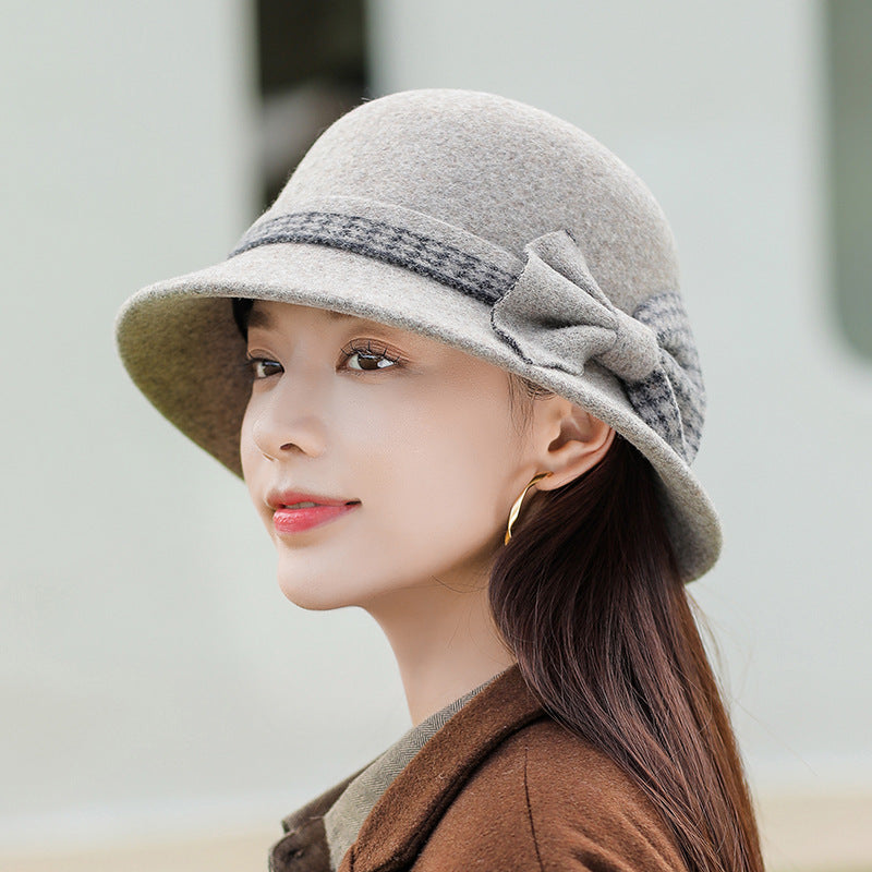 Ladies Fashion Bow Knot Wool Pot Hat