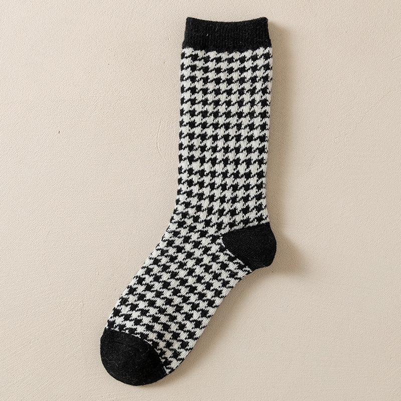 Best-selling Black-and-white Houndstooth Wool Socks