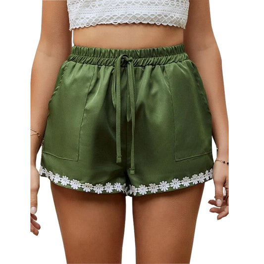 Women's Hot Pants Lace Loose Shorts Elastic Tie