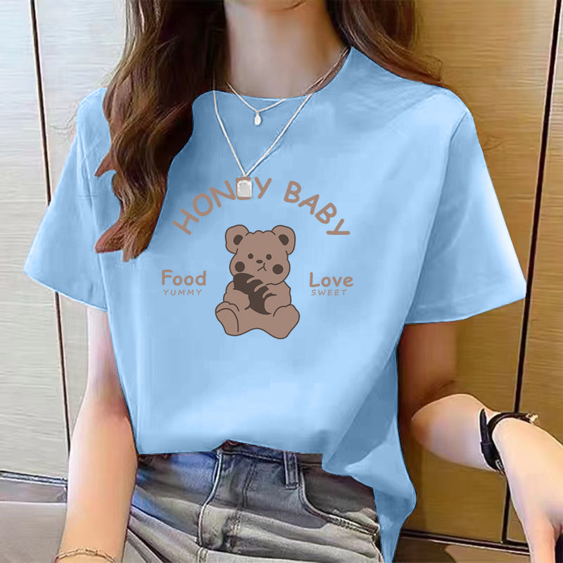 Women's Cute Bear Plus Size Cotton Short Sleeve T-shirt