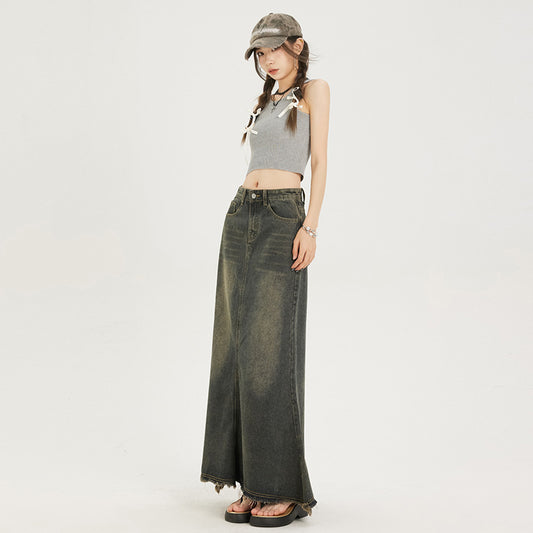 Women's Black Fashion Denim Fishtail Skirt