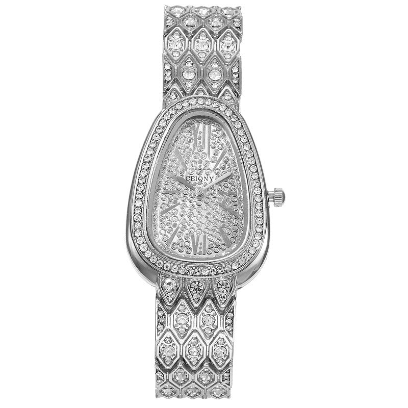 Watch With A Steel Chain Is Studded With Flashing Diamonds