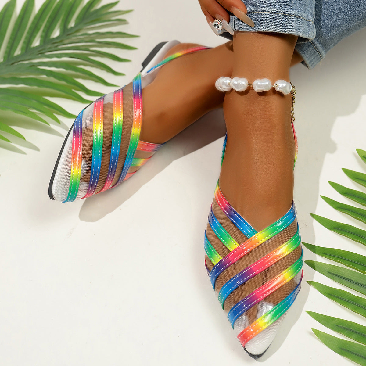 New Flat-bottomed Mesh Hollow-out Closed-toe Sandals