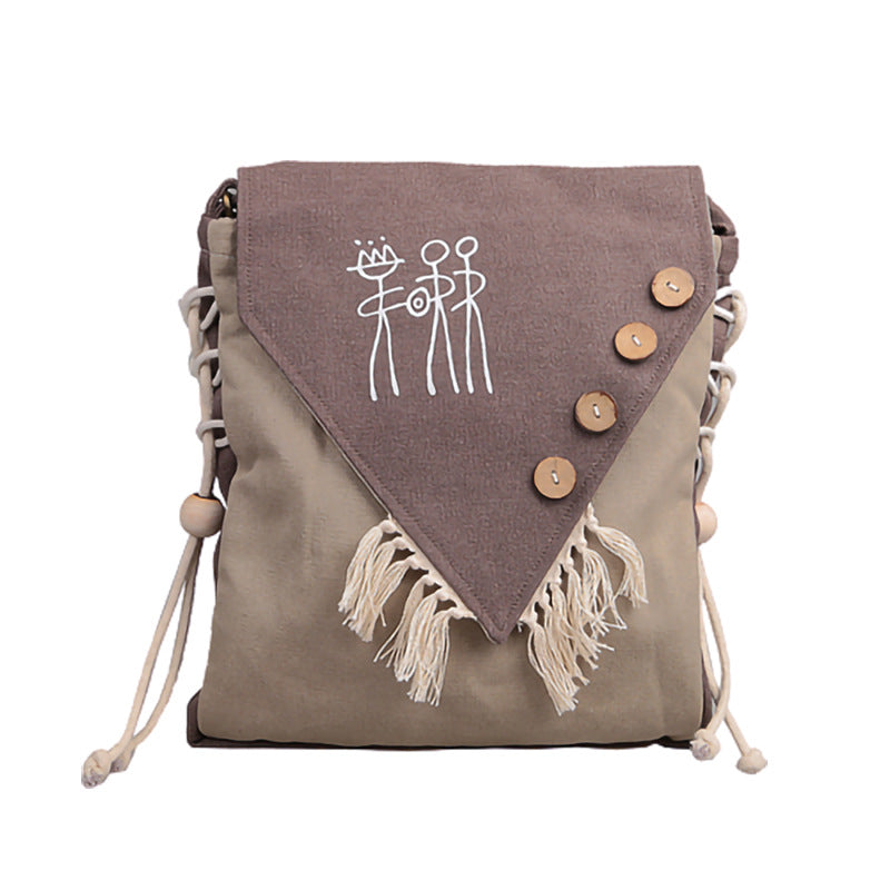 Literary Country Style Printed Canvas Crossbody Bag