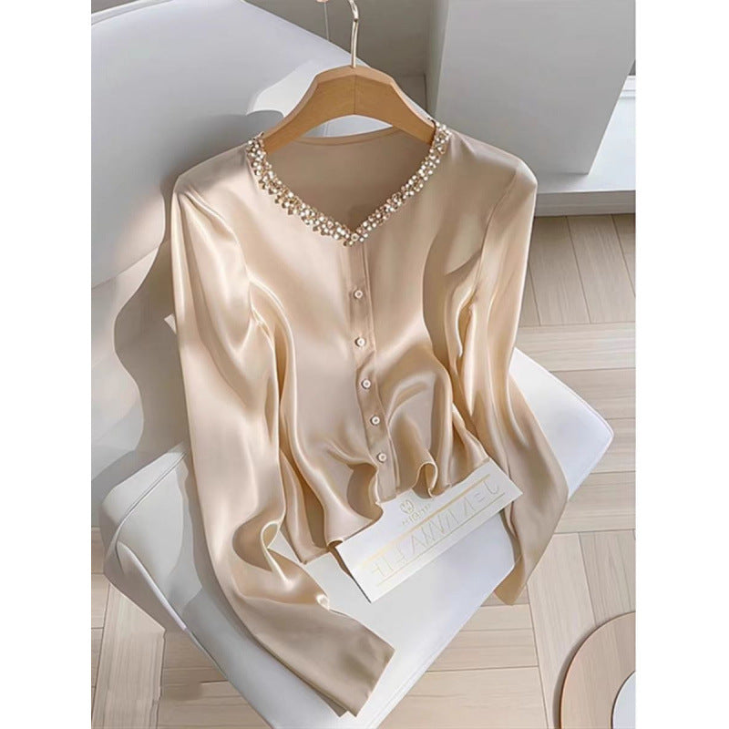 Early Autumn New Arrival French-style Elegant Champagne-colored Women's Shirt
