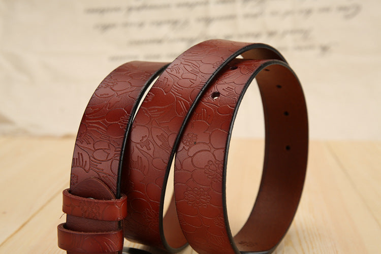 All-match Ladies Cowhide Embossed Leather Belt