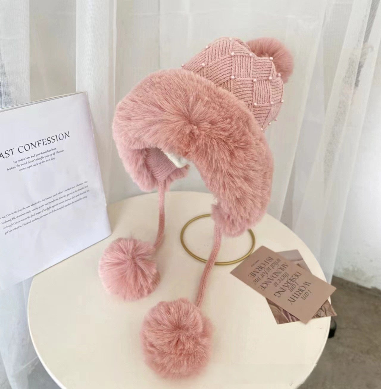Knitted Hat Female Winter Cute Cartoon Pearl
