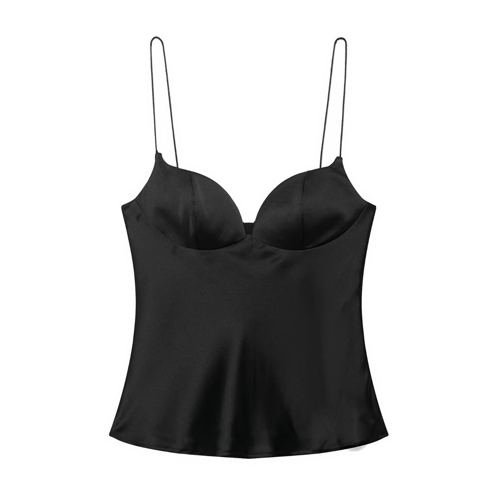 Women's Sexy Slim-fit Backless Heart-shaped Neckline Satin Texture Camisole Top