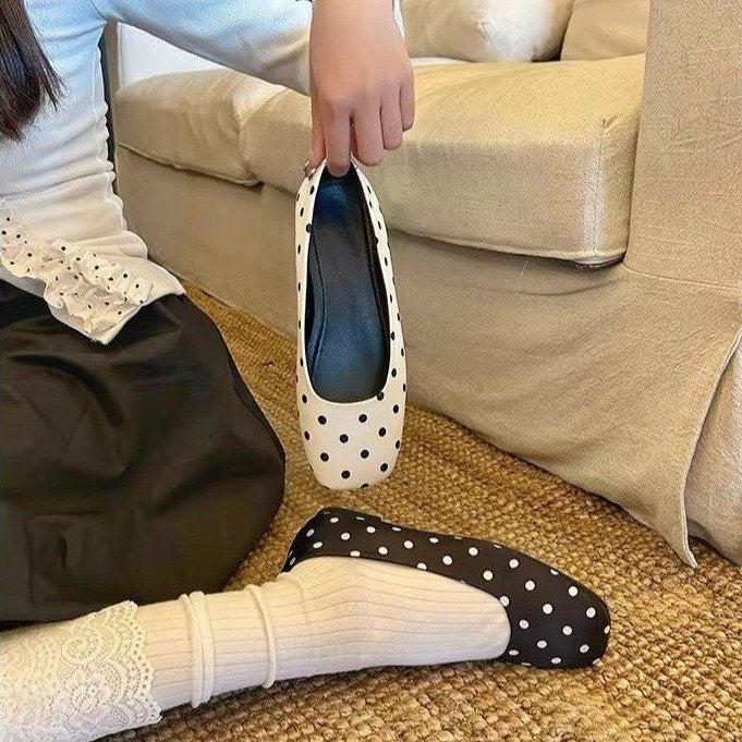 Spring Retro Ballet Flats For Women-French Square Toe Slip-On Loafers, Vintage Grandma Shoes