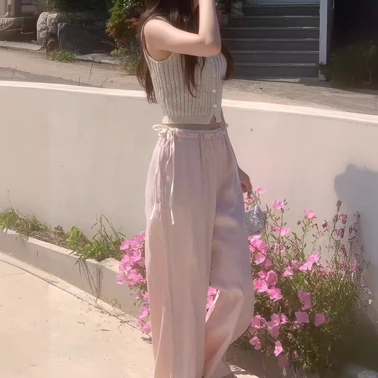 Retro Easy Matching Stitching High Waist Casual Pants