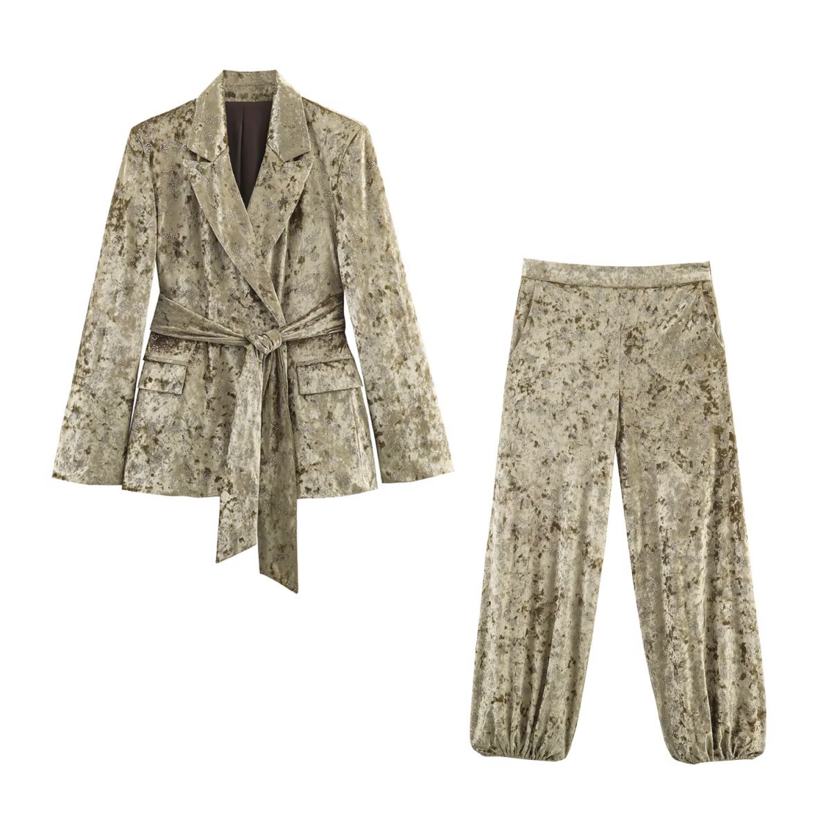 Womens Metallic-thread Waistband Blazer And Pants Set