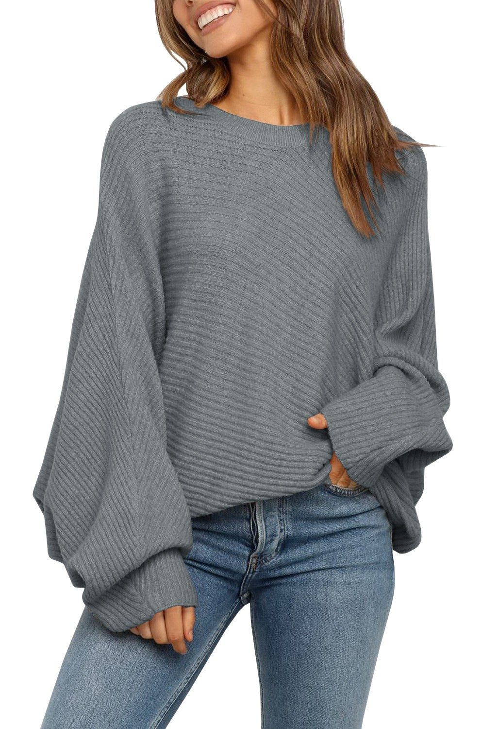 Round Neck Solid Color Loose Sweater Top Leisure Pullover