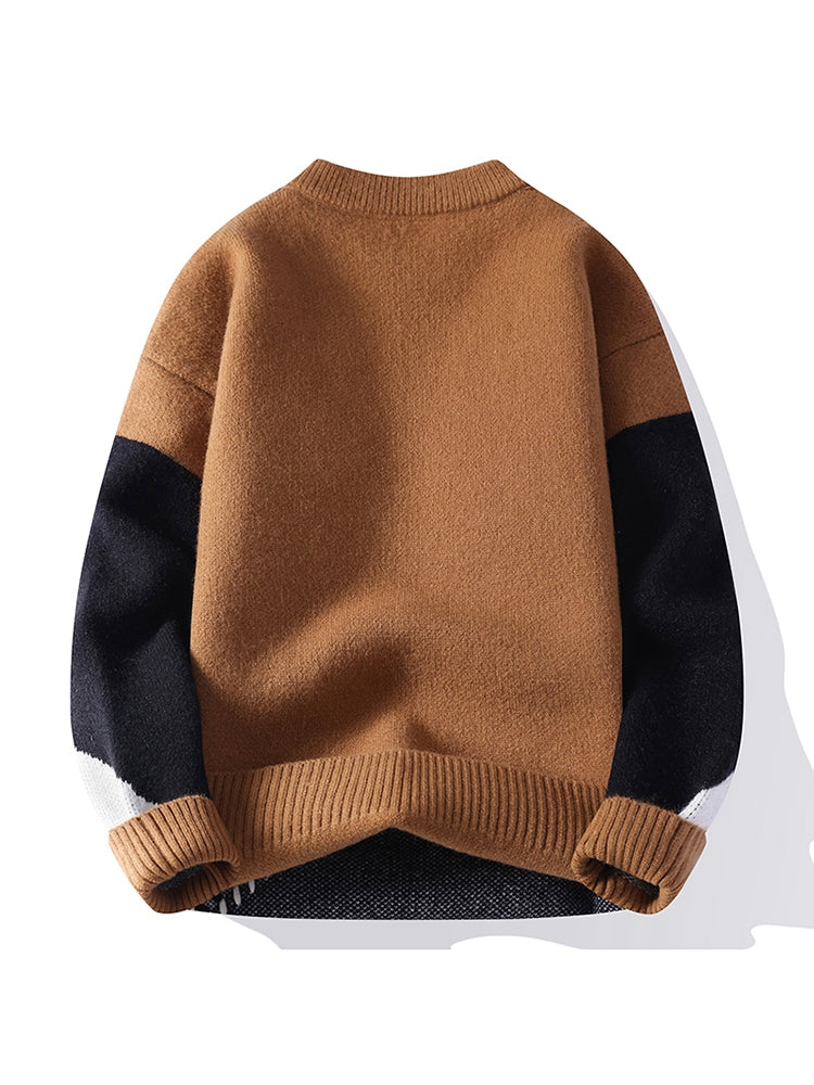 Efterår og vinter rundhalset sweater herre casual alsidig kontrastfarvet