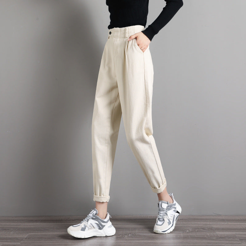 White Jeans Loose High Waist Nine Points