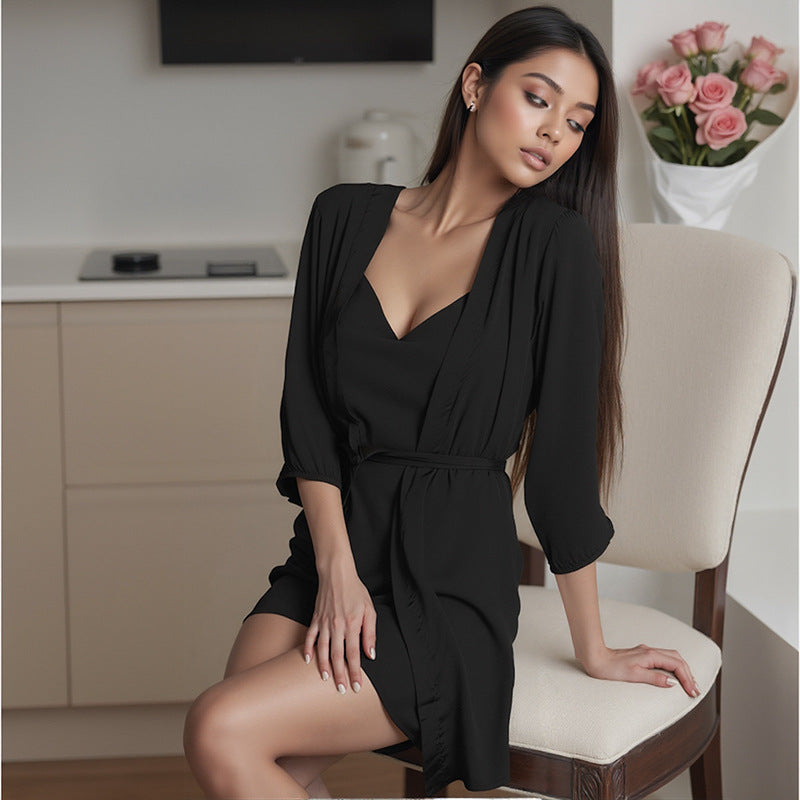 Satin Chiffon Sexy Pajamas Womens Summer New Style Camisole Nightdress Boat Neck Slit Beautiful Back Design New Homewear