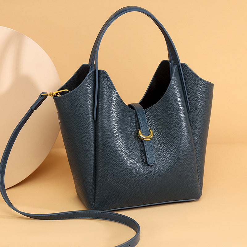 Genuine Leather Women's Large Capacity Hand Holding Bucket Bag