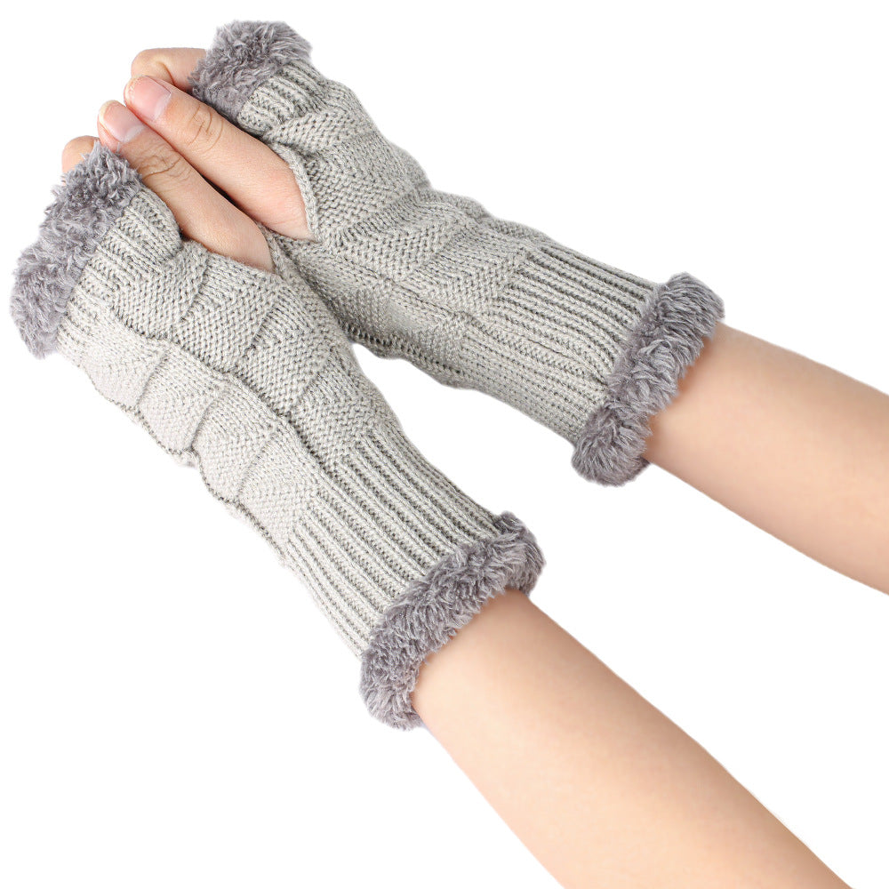 Plush Gloves Knitted Wool Women's Warmth