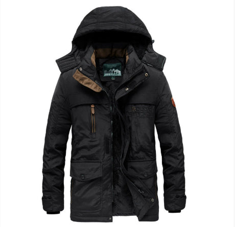 Winter Men's Warm Cotton-padded Fleece-lined Thick Mid-length Coat