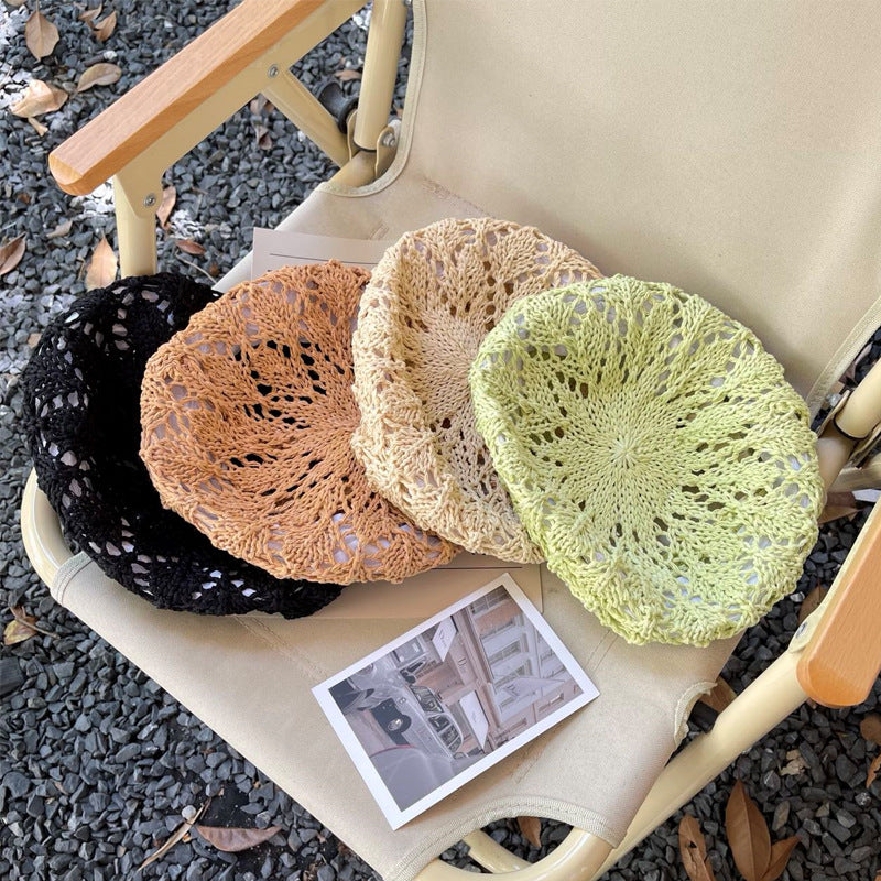 Hollowed Out Hook Flower Beret Lady Breathable Dome Braid