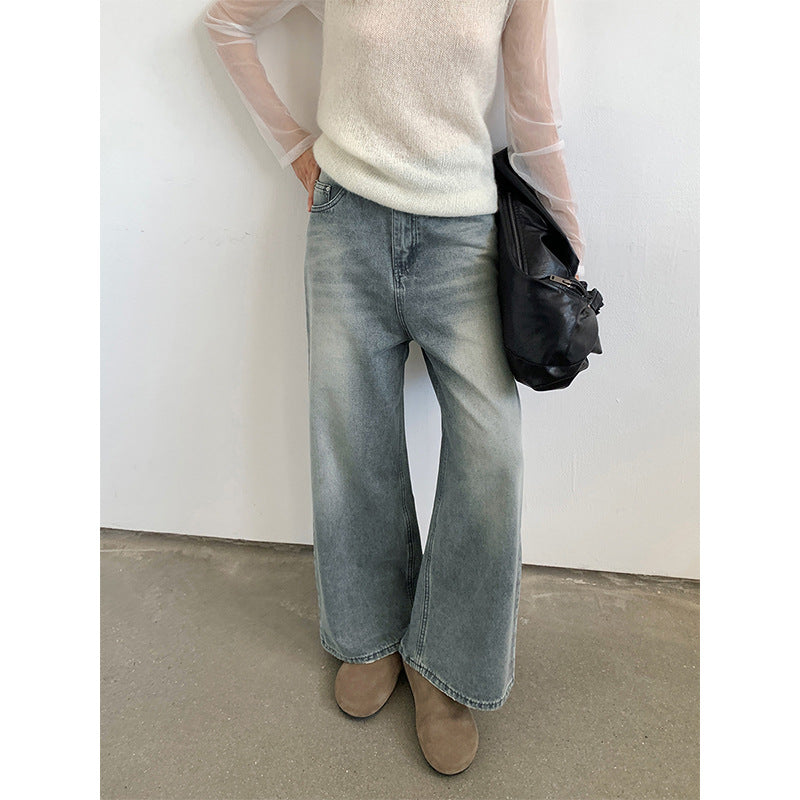 Straight Ripped Jeans Lazy And Versatile