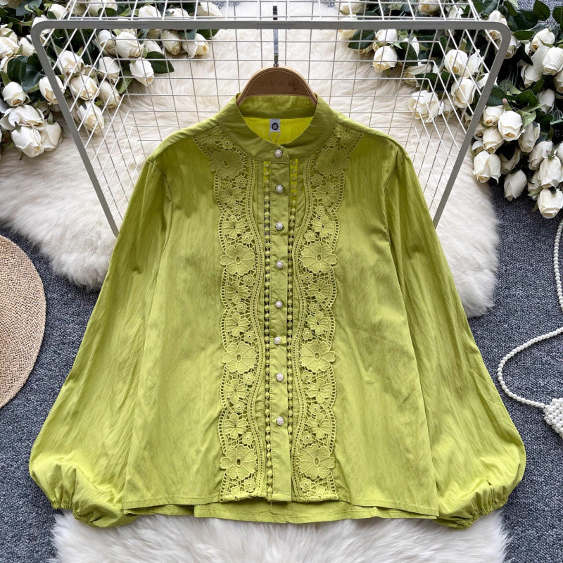 French Shirt Women's Early Autumn New Sweet Heavy Lace