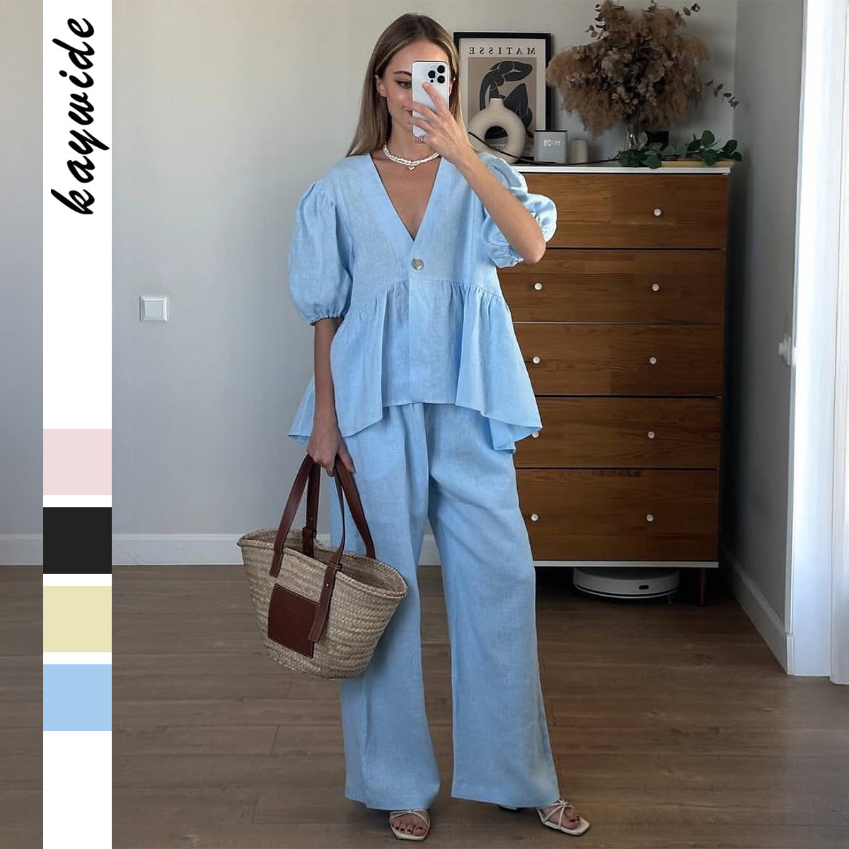 Womens Vacation Short-Sleeve T-Shirt And Straight-Leg Pants Set