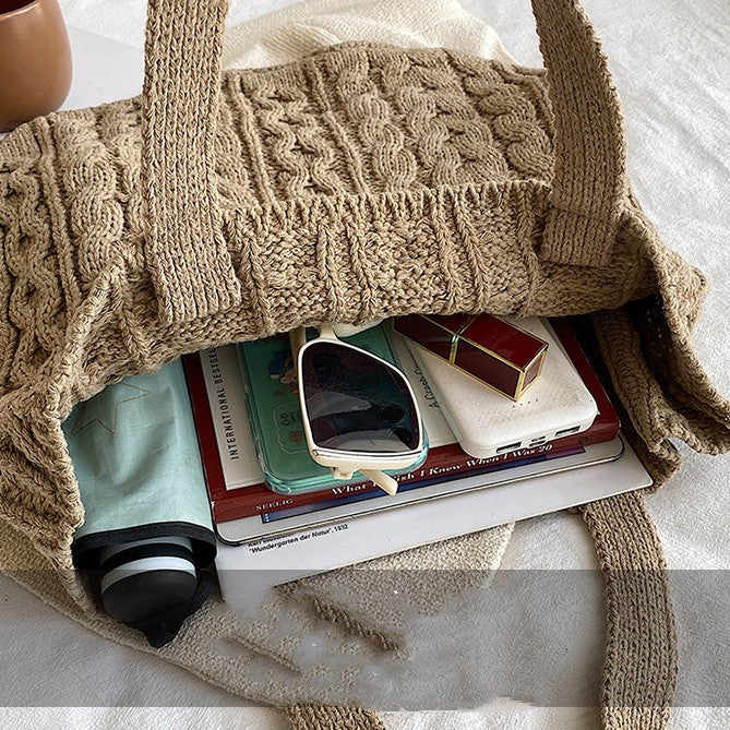 Vintage Fried Dough Twist Knitting Bag Casual Tote