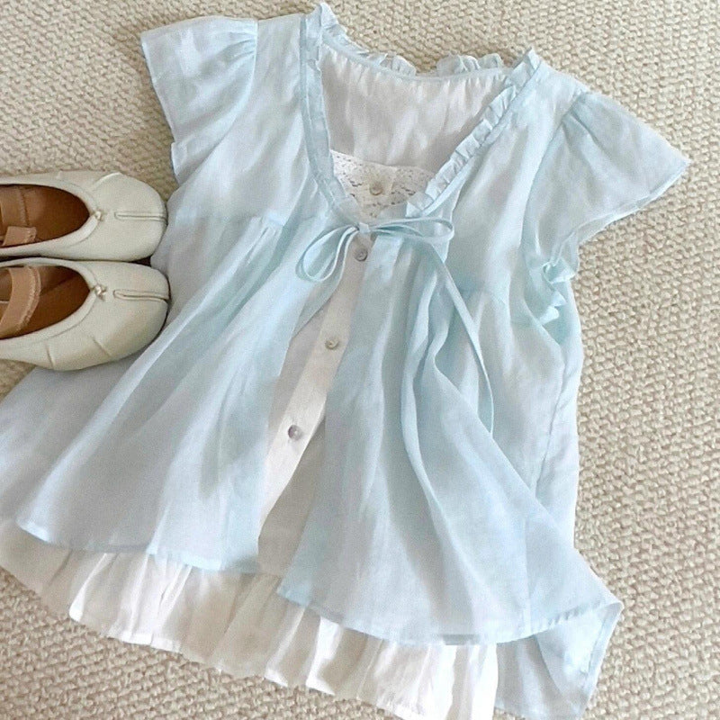 Lace Edge Stitching Fake Two-piece Top