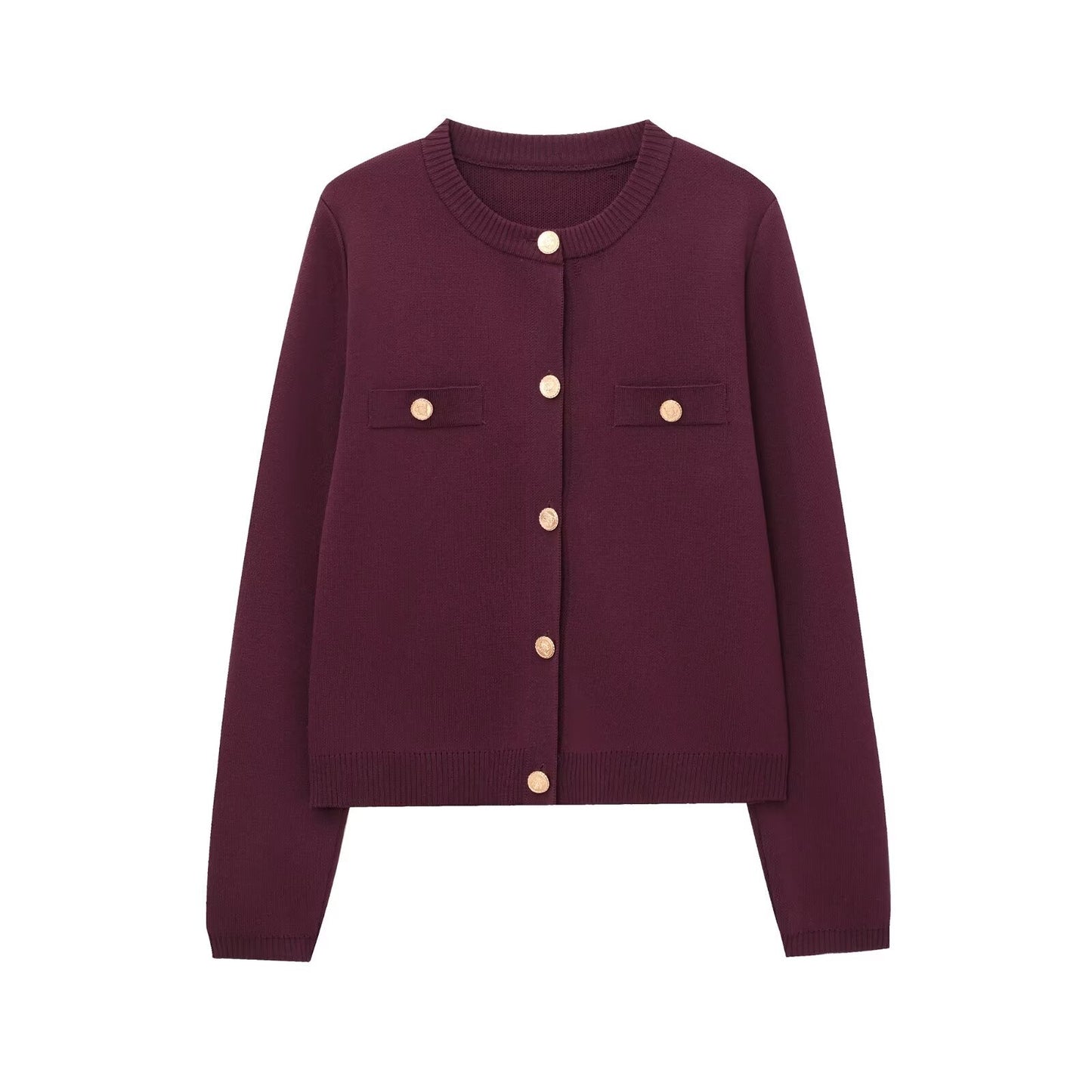 Golden Single-breasted Long Sleeve Knitted Outer Sweater