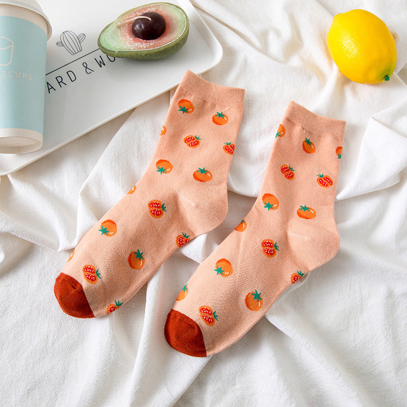 Gentle Sweet Strawberry Tomato Pastoral Style Japanese-style Retro Artistic Lolita Tube Socks