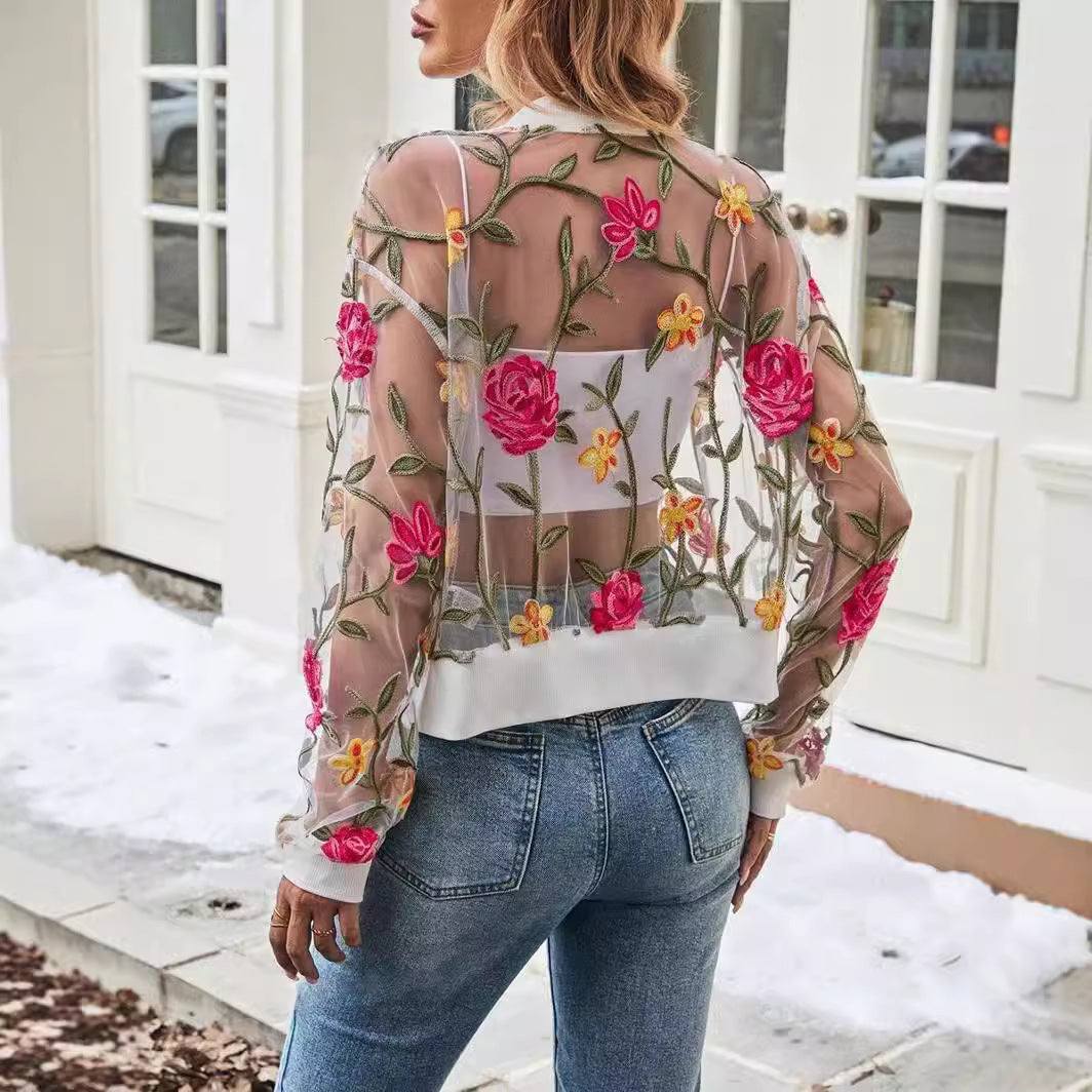 Fashionable Lace Mesh Jacket With A Stylish Hollowed-out Design