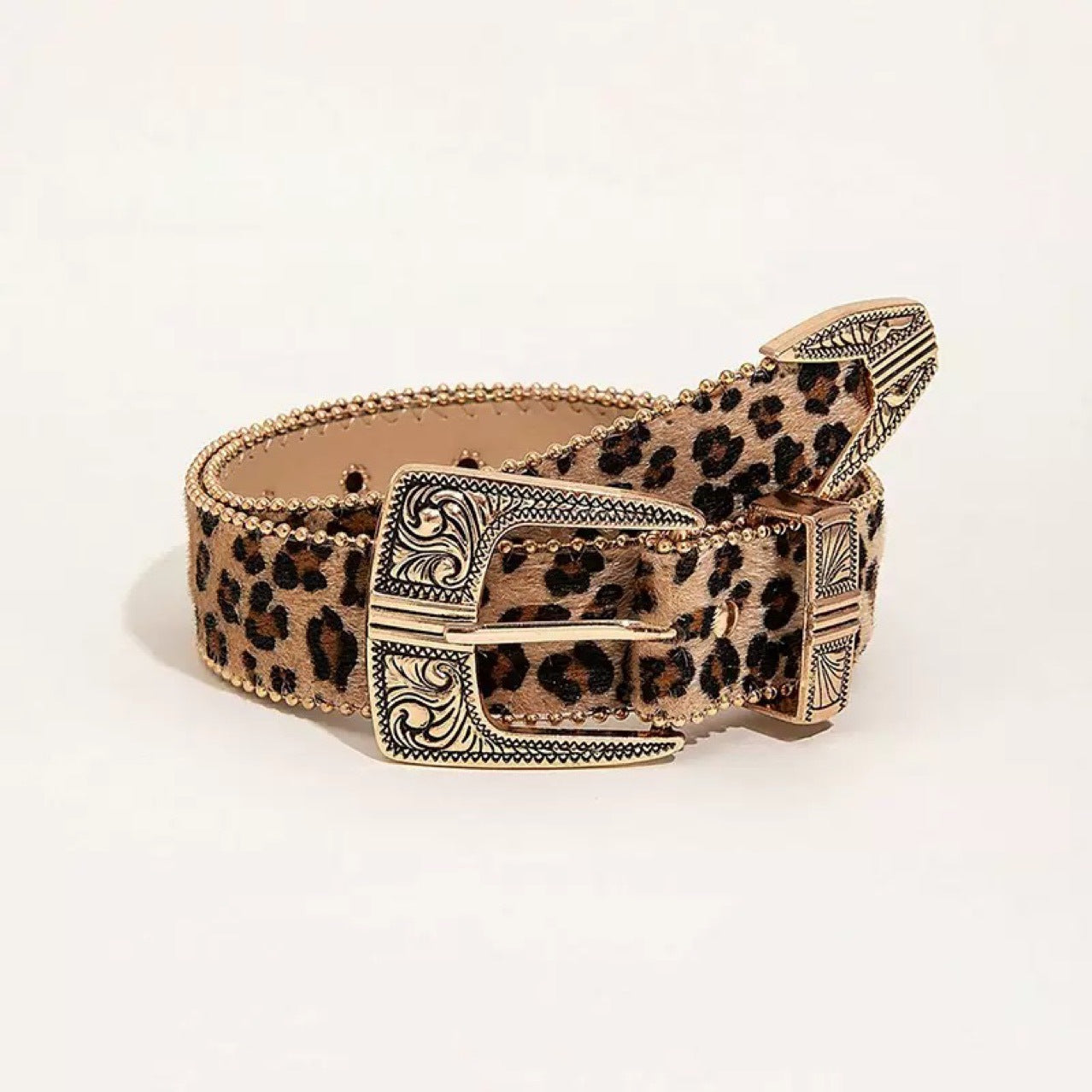 Amerikansk Retro Leopardprint Metal Graveret Design Bælte