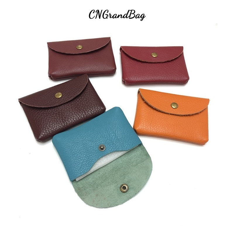 First Layer Cattlehide Leather Fashion Hidden Hook Coin Pocket Card Holder Mini-Portable