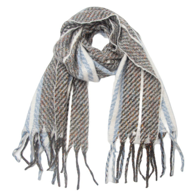 European And American Clip Flower Tassel Striped Scarf Shawl