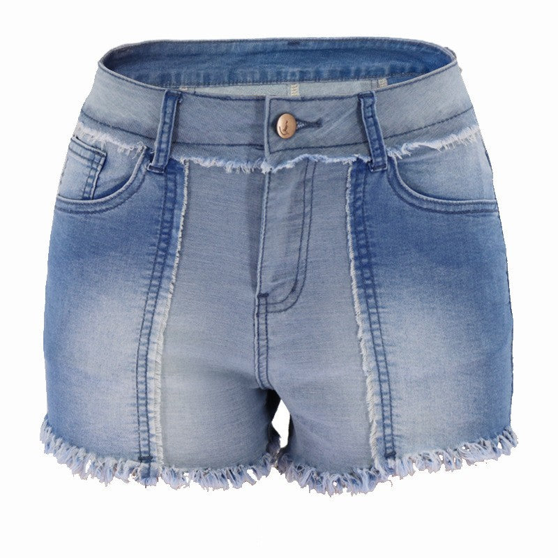 Womens Sexy Spliced Fringe Denim Shorts